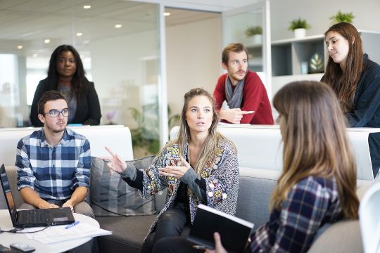 a team in an open office setting